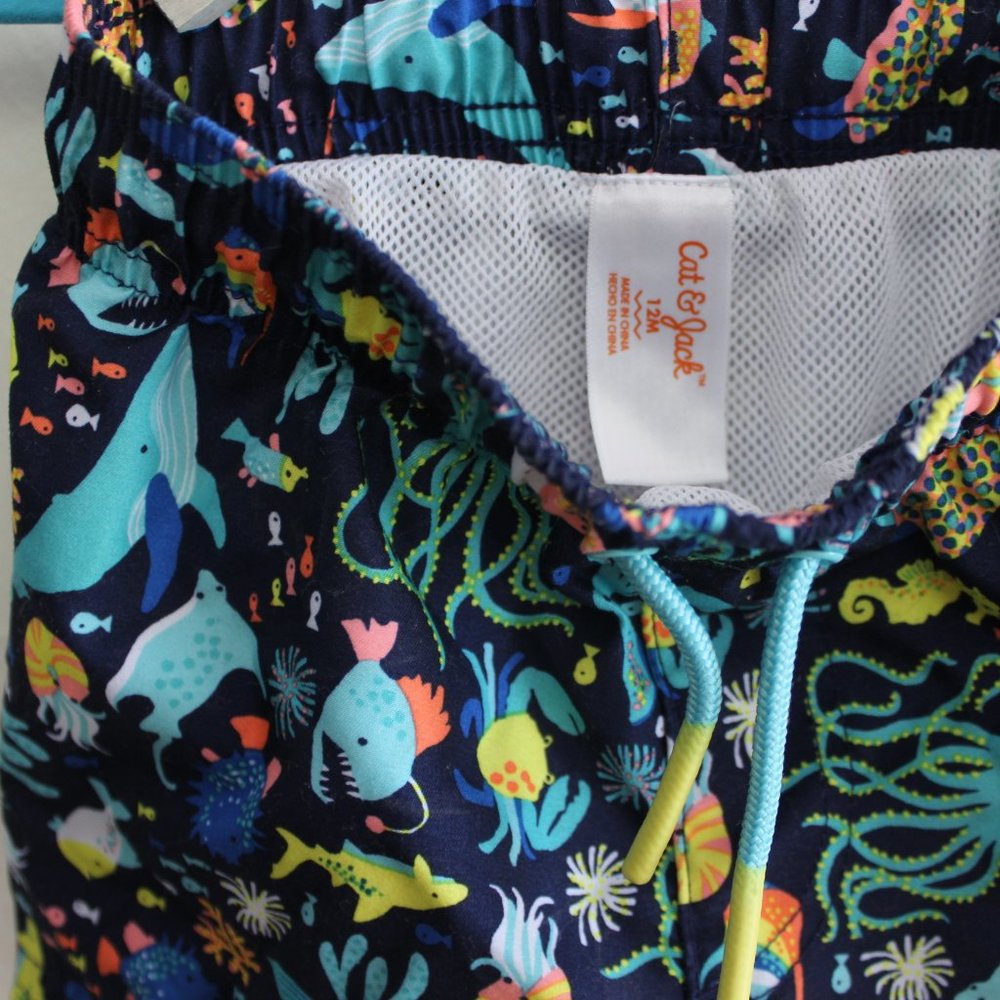 Set 💙 Cat & Jack Tropical Rash Guard Swim Shorts 12M Sunglasses - Picture 8 of 12
